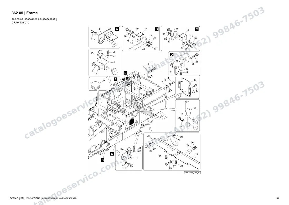 Catálogo de peças Bomag BM 1200/30 Tier3: vista explodida do conjunto 362.05 Frame
