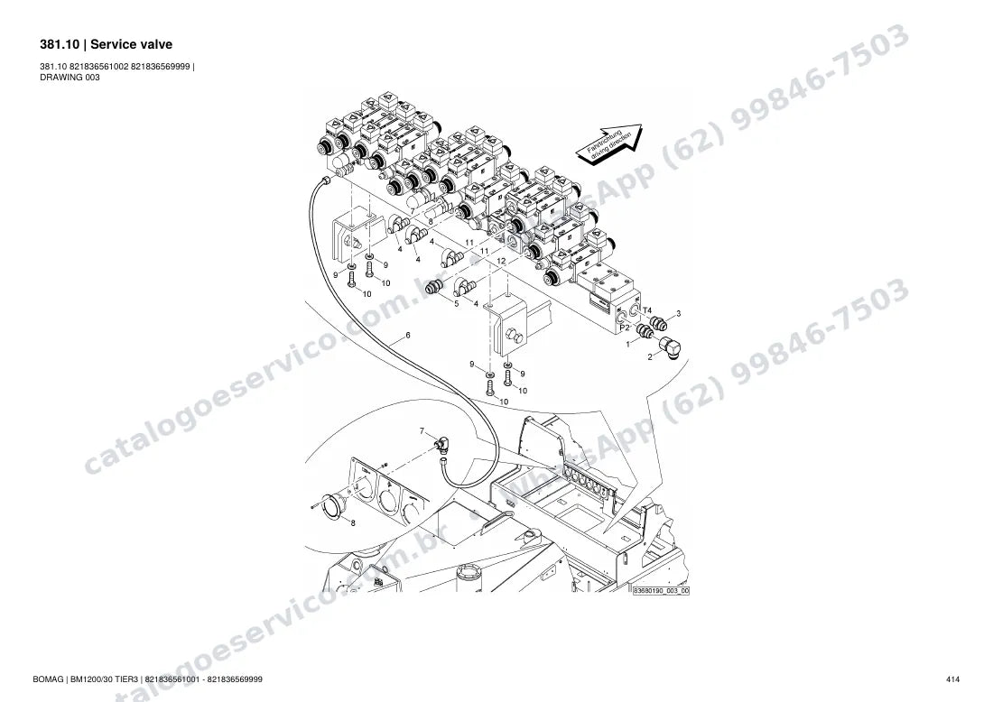 Catálogo de peças Bomag BM 1200/30 Tier3: vista explodida do conjunto 381.10 Service valve