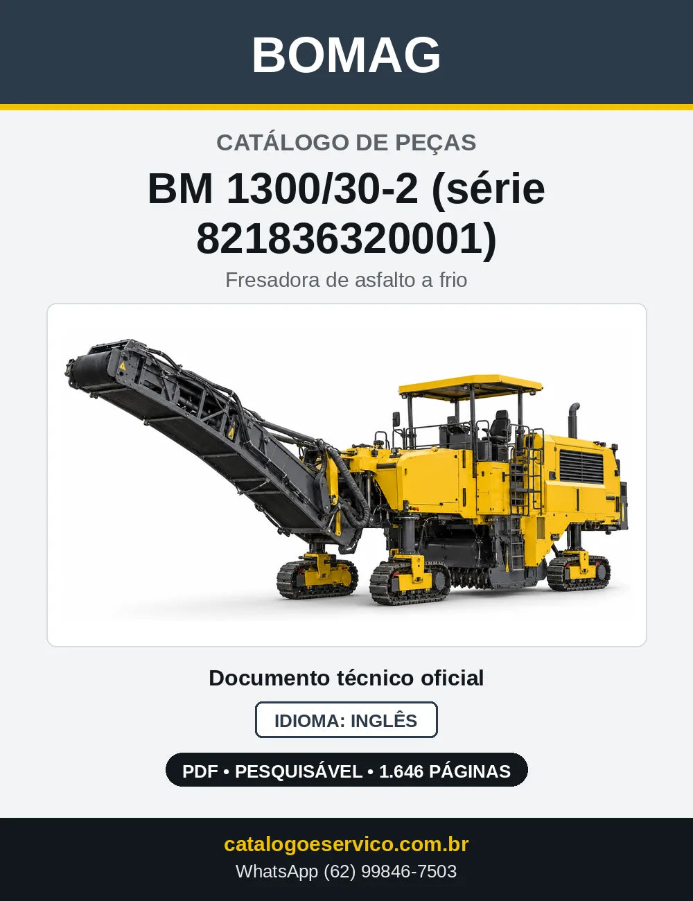 Capa do Catálogo de Peças Bomag BM 1300/30-2 (série 821836320001) em PDF