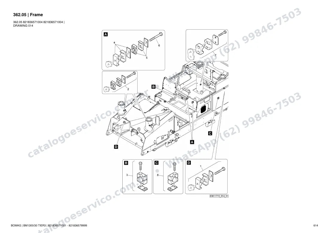 Catálogo de peças Bomag BM 1300/30 Tier3: vista explodida do conjunto 362.05 Frame