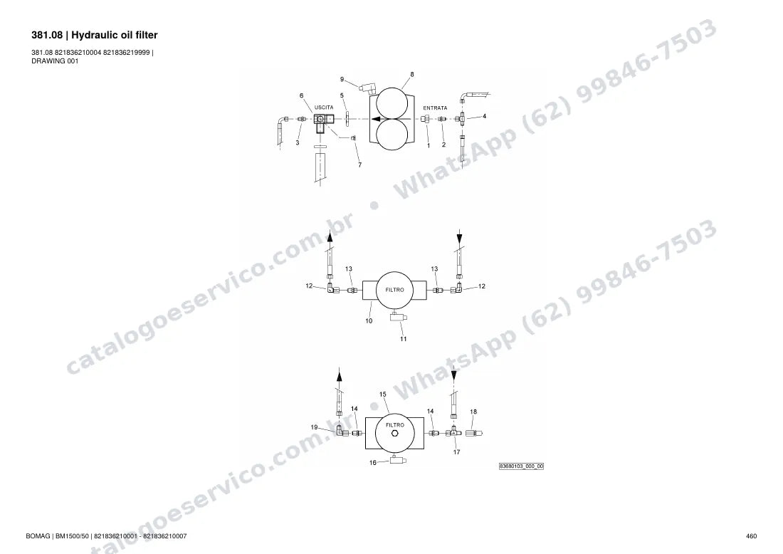 Catálogo de peças Bomag BM 1500/50: vista explodida do conjunto 381.08 Hydraulic oil filter