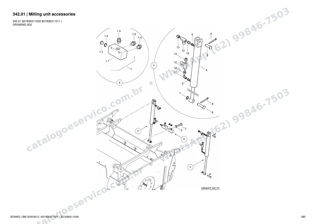 Catálogo de peças Bomag BM 2000/60-2: vista explodida do conjunto 342.01 Milling unit accessories