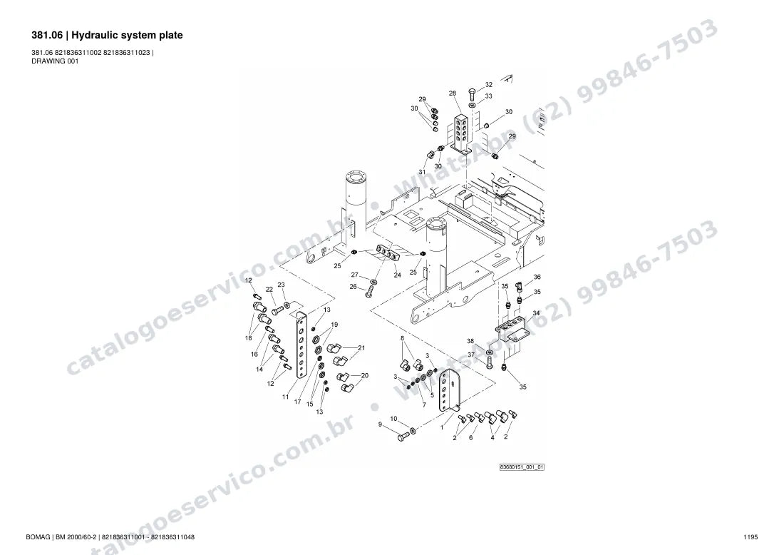 Catálogo de peças Bomag BM 2000/60-2: vista explodida do conjunto 381.06 Hydraulic system plate