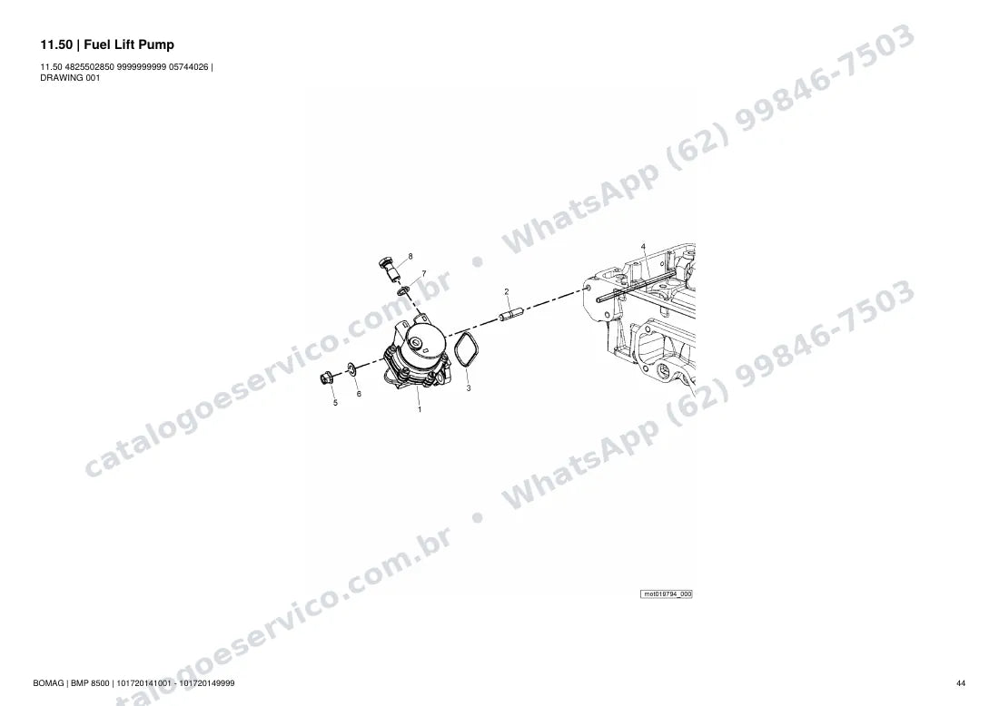 Catálogo de peças Bomag BMP 8500: vista explodida do conjunto 11.50 Fuel Lift Pump