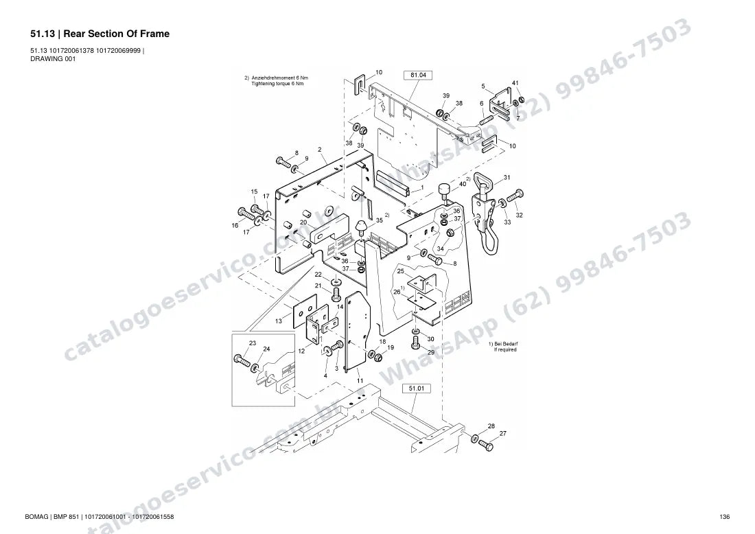 Catálogo de peças Bomag BMP 851: vista explodida do conjunto 51.13 Rear Section Of Frame