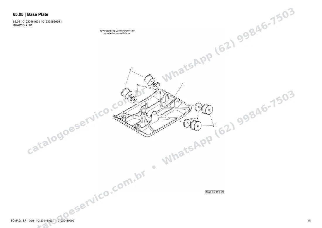 Catálogo de peças Bomag BP 10/35: vista explodida do conjunto 65.05 Base Plate