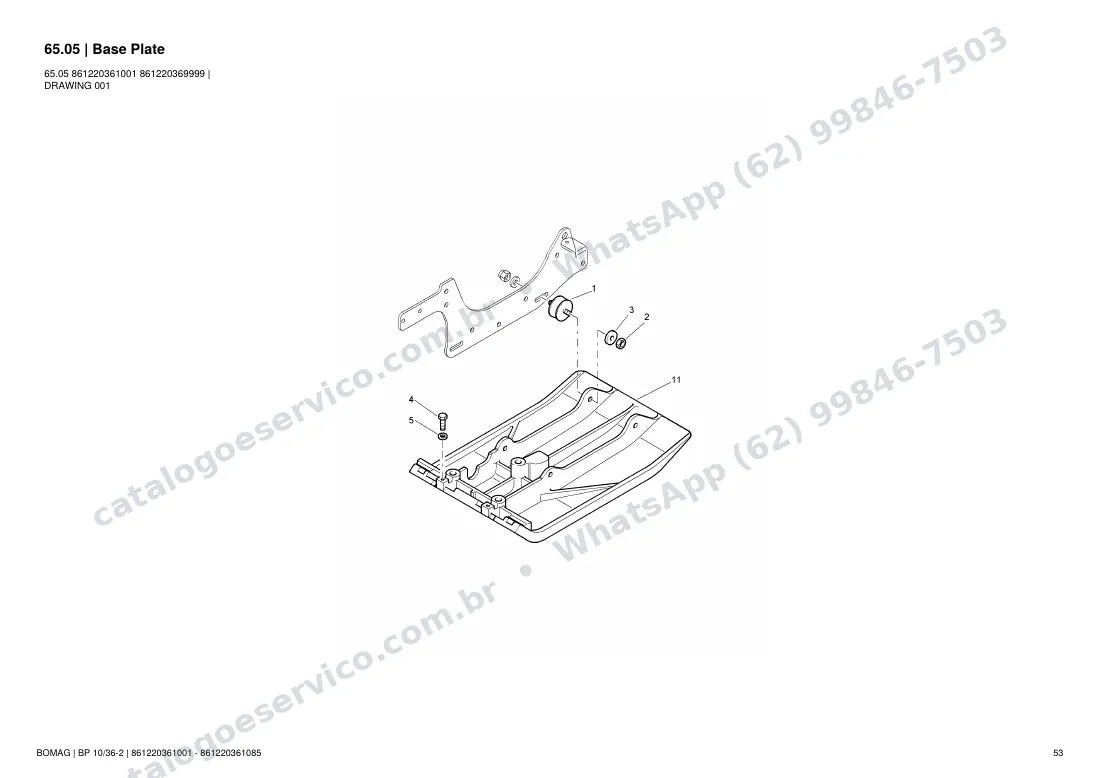 Catálogo de peças Bomag BP 10/36-2: vista explodida do conjunto 65.05 Base Plate
