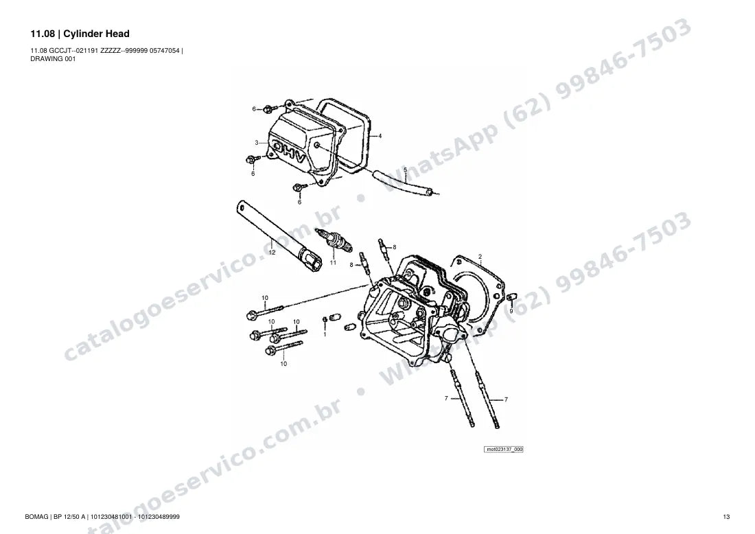 Catálogo de peças Bomag BP 12/50 A: vista explodida do conjunto 11.08 Cylinder Head