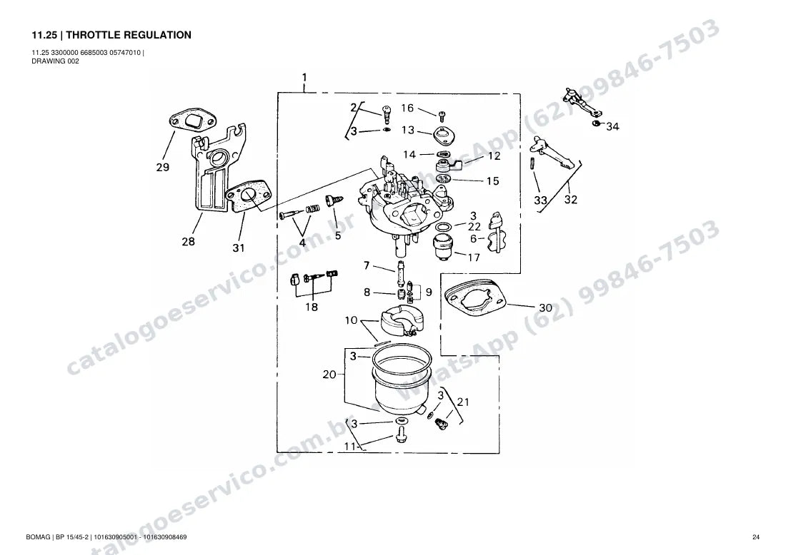 Catálogo de peças Bomag BP 15/45-2: vista explodida do conjunto 11.25 THROTTLE REGULATION