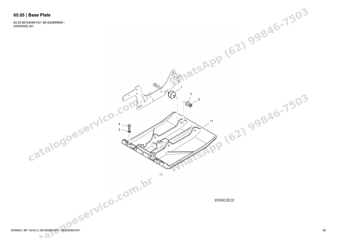 Catálogo de peças Bomag BP 18/45-2: vista explodida do conjunto 65.05 Base Plate