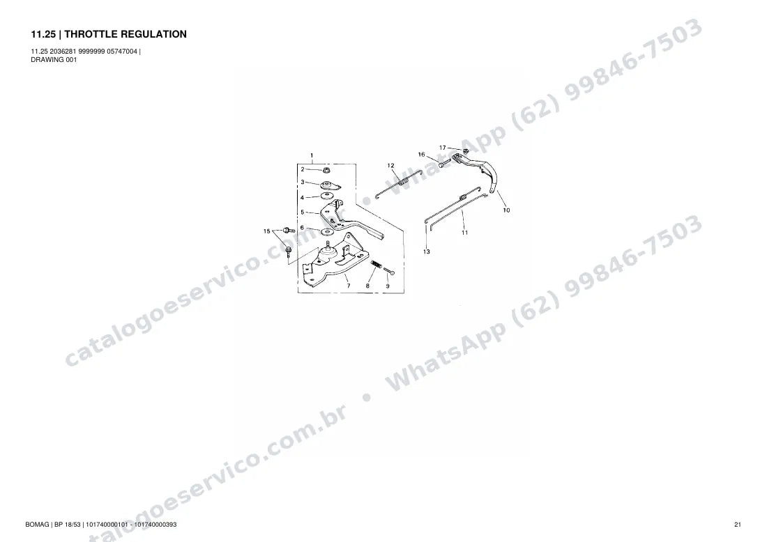 Catálogo de peças Bomag BP 18/53: vista explodida do conjunto 11.25 THROTTLE REGULATION