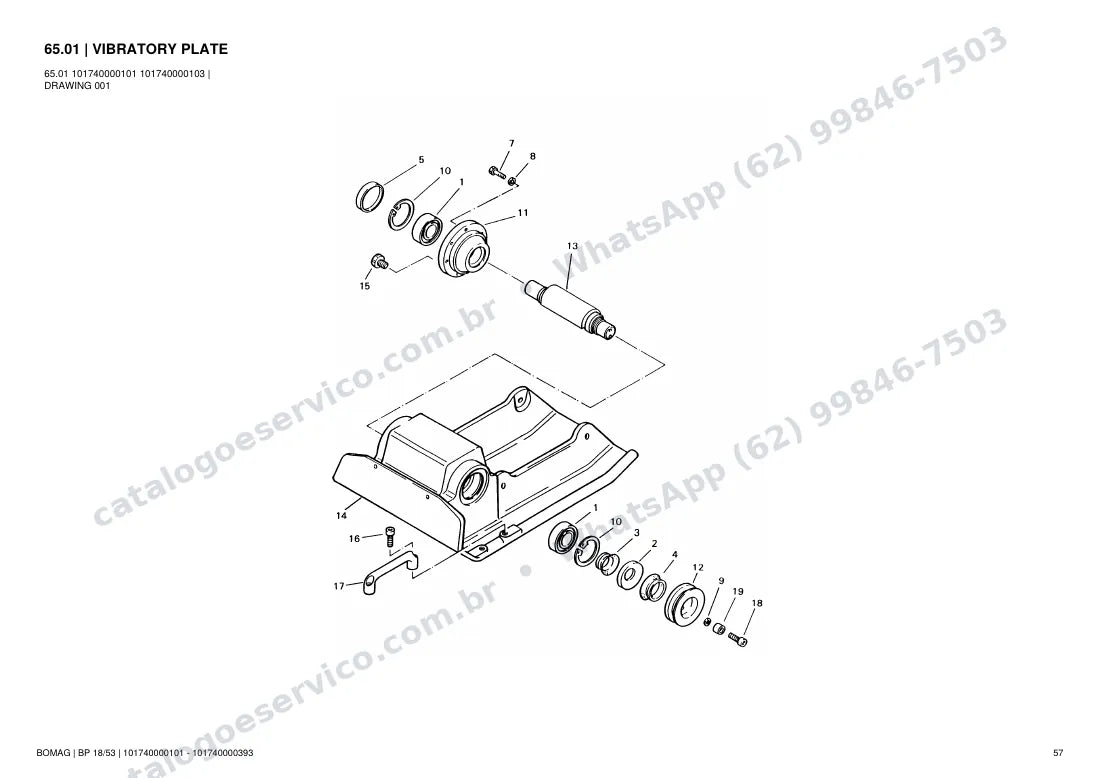 Catálogo de peças Bomag BP 18/53: vista explodida do conjunto 65.01 VIBRATORY PLATE