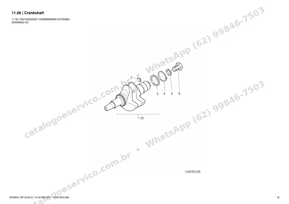 Catálogo de peças Bomag BP 25/48 D: vista explodida do conjunto 11.06 Crankshaft