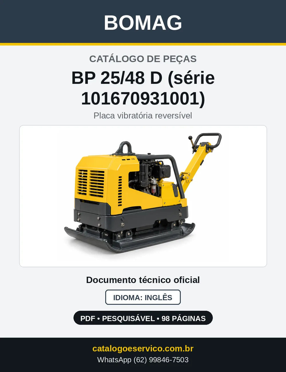 Capa do Catálogo de Peças Bomag BP 25/48 D (série 101670931001) em PDF