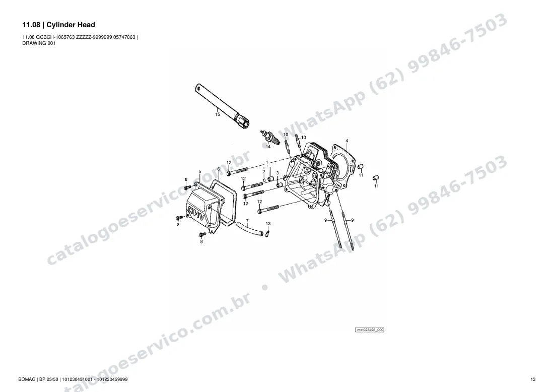 Catálogo de peças Bomag BP 25/50: vista explodida do conjunto 11.08 Cylinder Head