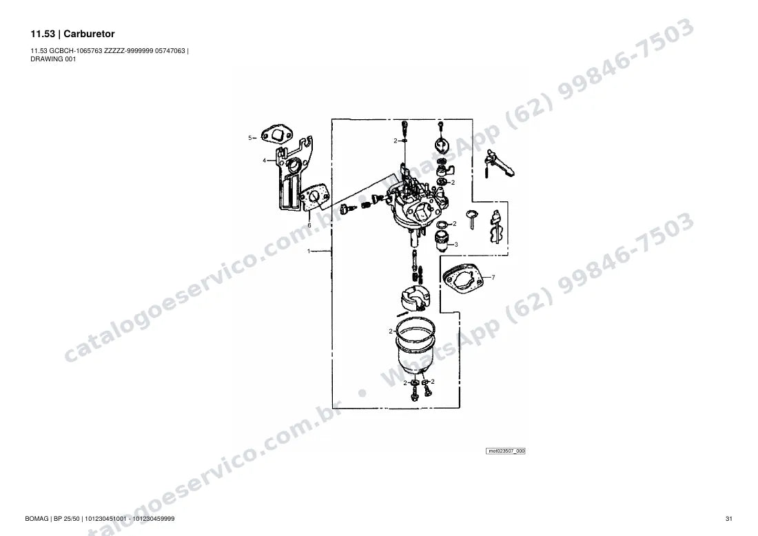Catálogo de peças Bomag BP 25/50: vista explodida do conjunto 11.53 Carburetor