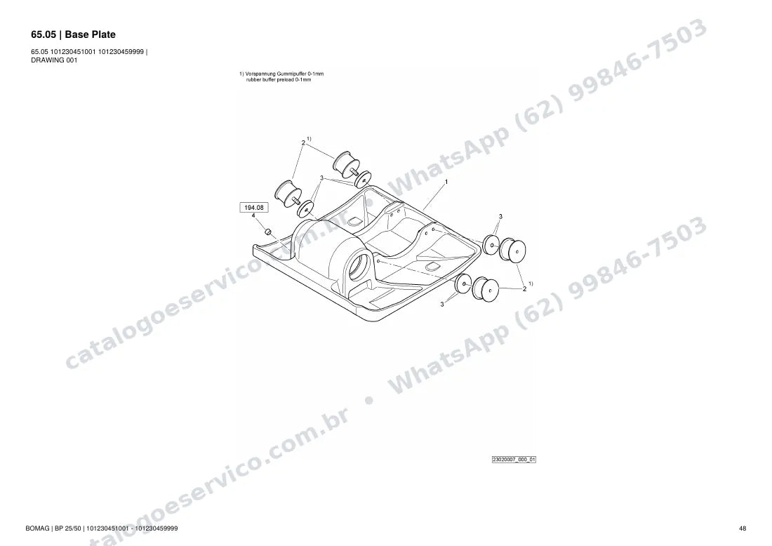 Catálogo de peças Bomag BP 25/50: vista explodida do conjunto 65.05 Base Plate