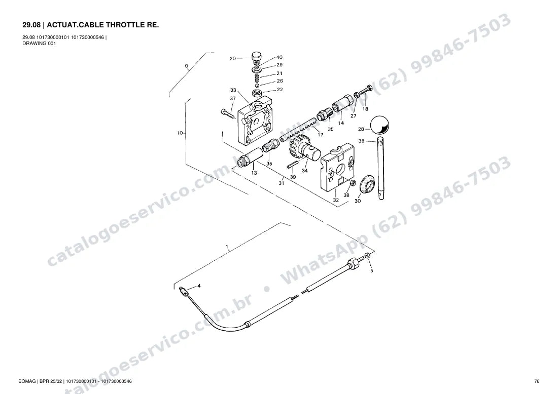 Catálogo de peças Bomag BPR 25/32: vista explodida do conjunto 29.08 ACTUAT.CABLE THROTTLE RE.