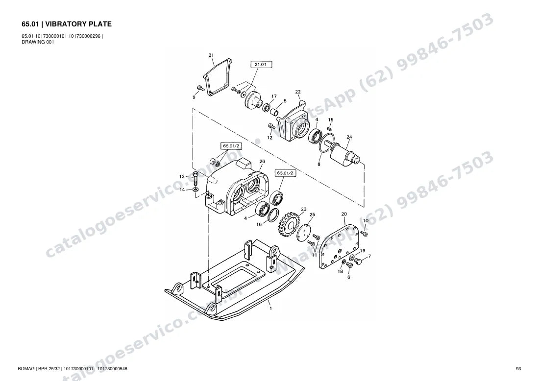 Catálogo de peças Bomag BPR 25/32: vista explodida do conjunto 65.01 VIBRATORY PLATE