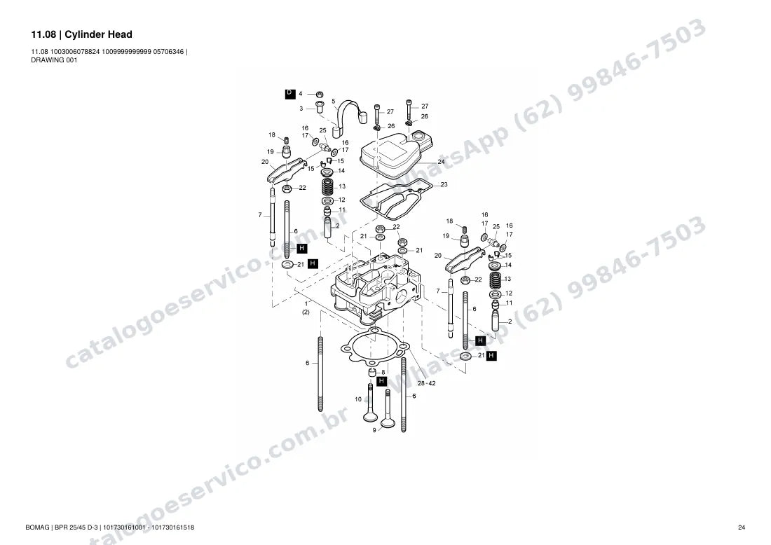 Catálogo de peças Bomag BPR 25/45 D-3: vista explodida do conjunto 11.08 Cylinder Head