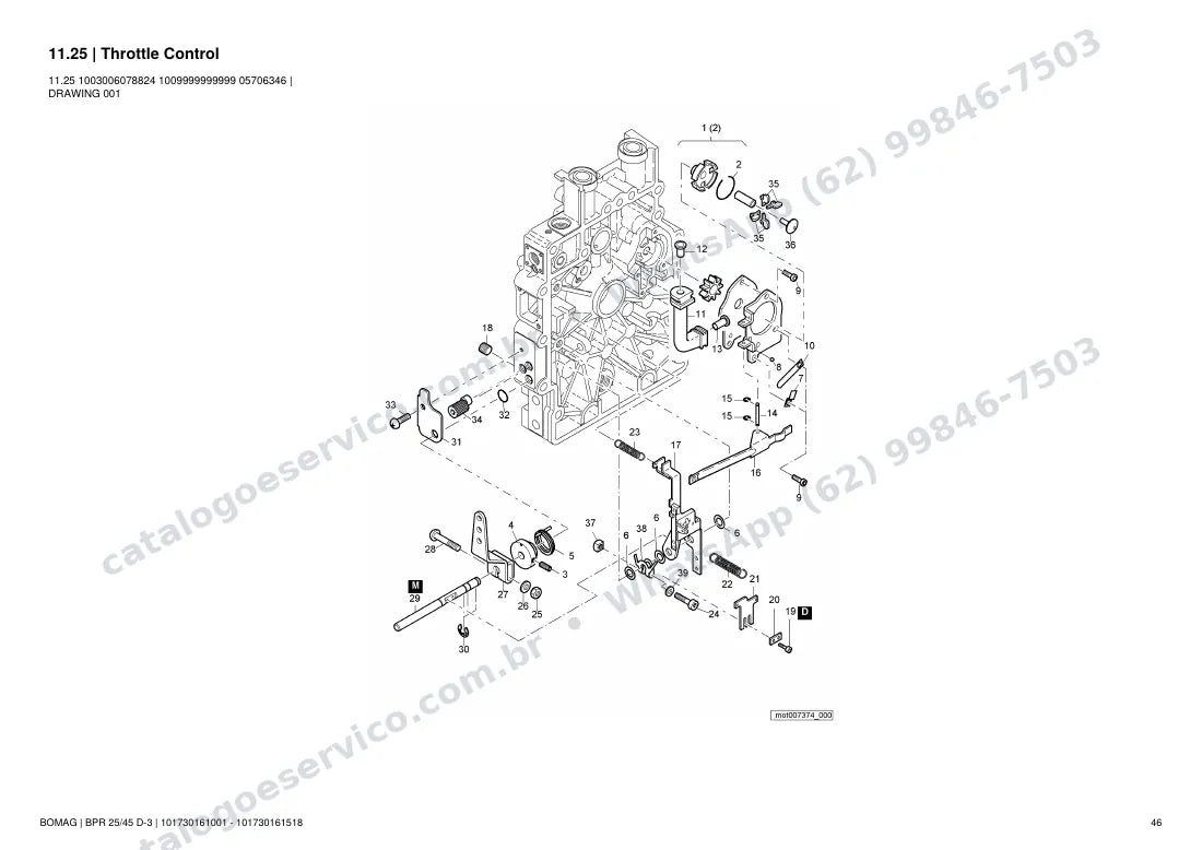 Catálogo de peças Bomag BPR 25/45 D-3: vista explodida do conjunto 11.25 Throttle Control