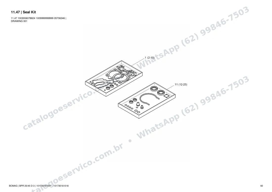 Catálogo de peças Bomag BPR 25/45 D-3: vista explodida do conjunto 11.47 Seal Kit