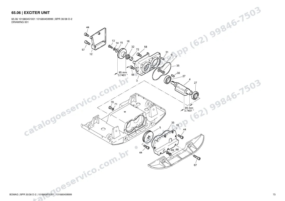 Catálogo de peças Bomag BPR 30/38 D-2: vista explodida do conjunto 65.06 EXCITER UNIT