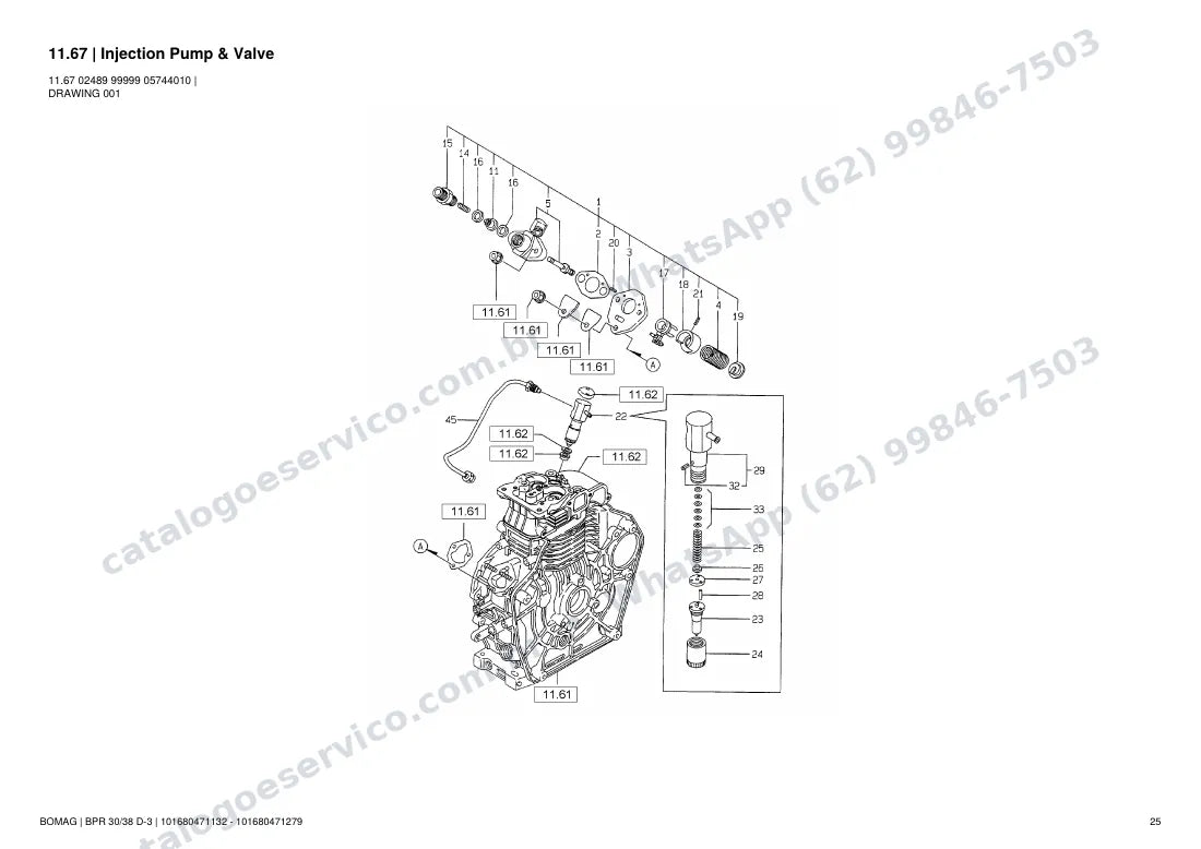 Catálogo de peças Bomag BPR 30/38 D-3: vista explodida do conjunto 11.67 Injection Pump & Valve