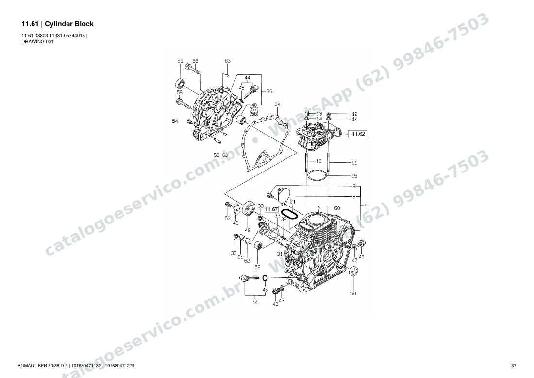 Catálogo de peças Bomag BPR 30/38 D-3: vista explodida do conjunto 11.61 Cylinder Block