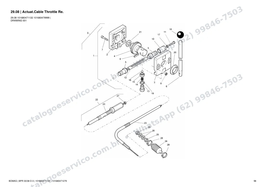 Catálogo de peças Bomag BPR 30/38 D-3: vista explodida do conjunto 29.08 Actuat.Cable Throttle Re.
