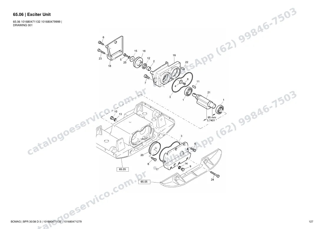 Catálogo de peças Bomag BPR 30/38 D-3: vista explodida do conjunto 65.06 Exciter Unit