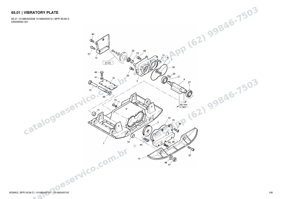 Catálogo de peças Bomag BPR 30/38 D: vista explodida do conjunto 65.01 VIBRATORY PLATE