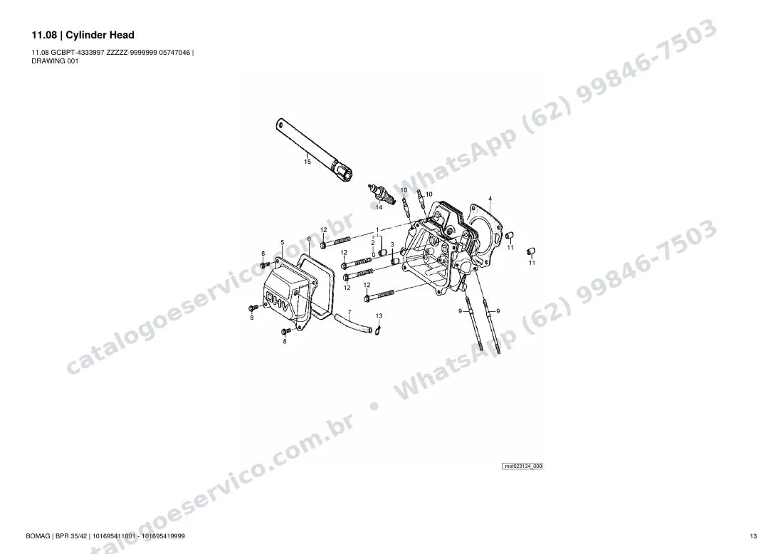 Catálogo de peças Bomag BPR 35/42: vista explodida do conjunto 11.08 Cylinder Head