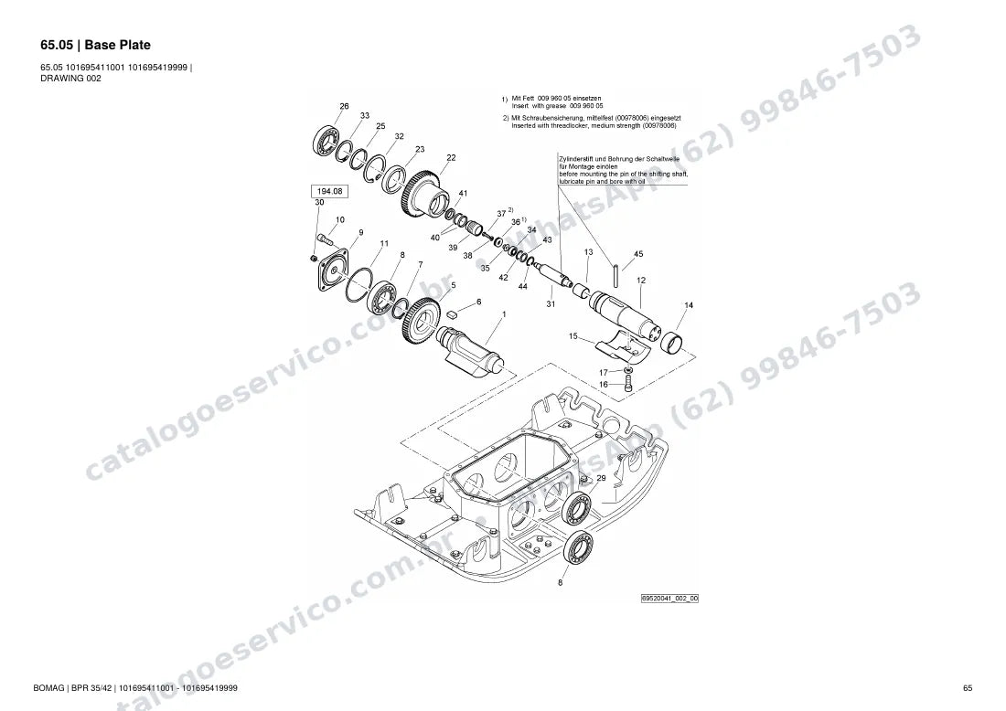 Catálogo de peças Bomag BPR 35/42: vista explodida do conjunto 65.05 Base Plate