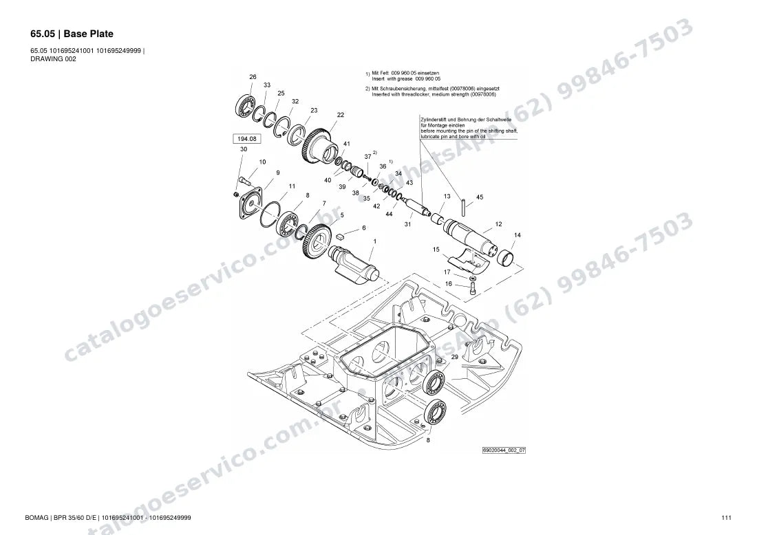 Catálogo de peças Bomag BPR 35/60 D/E: vista explodida do conjunto 65.05 Base Plate