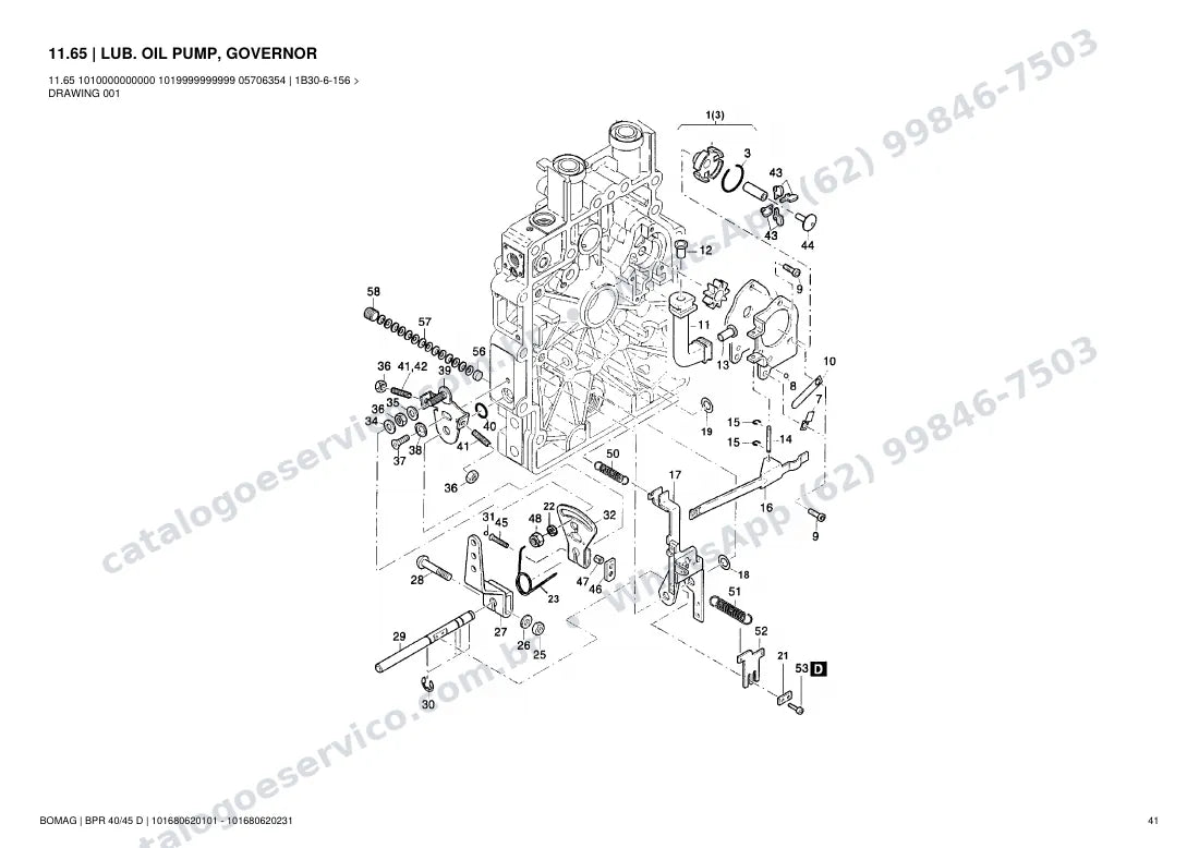 Catálogo de peças Bomag BPR 40/45 D: vista explodida do conjunto 11.65 LUB. OIL PUMP, GOVERNOR