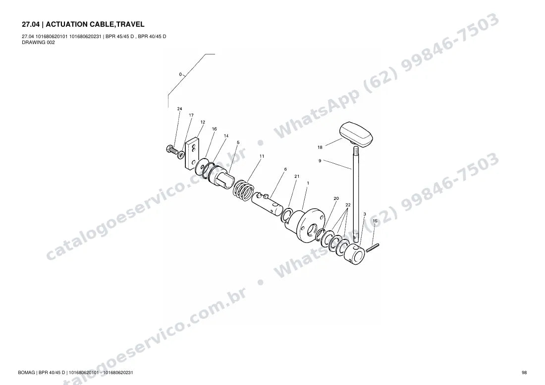 Catálogo de peças Bomag BPR 40/45 D: vista explodida do conjunto 27.04 ACTUATION CABLE,TRAVEL