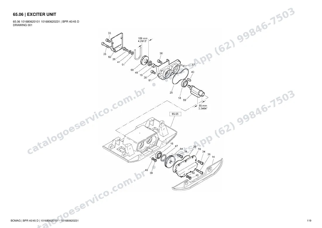 Catálogo de peças Bomag BPR 40/45 D: vista explodida do conjunto 65.06 EXCITER UNIT