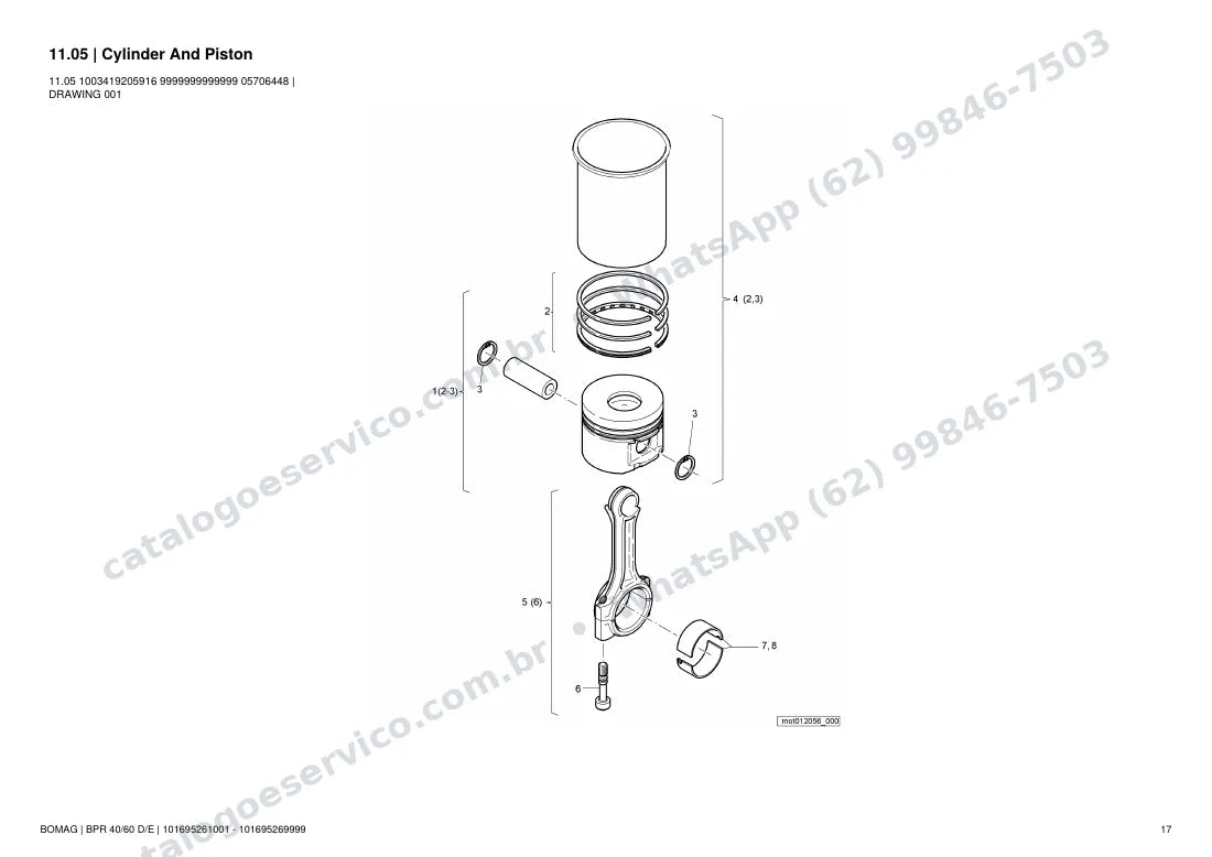 Catálogo de peças Bomag BPR 40/60 D/E: vista explodida do conjunto 11.05 Cylinder And Piston
