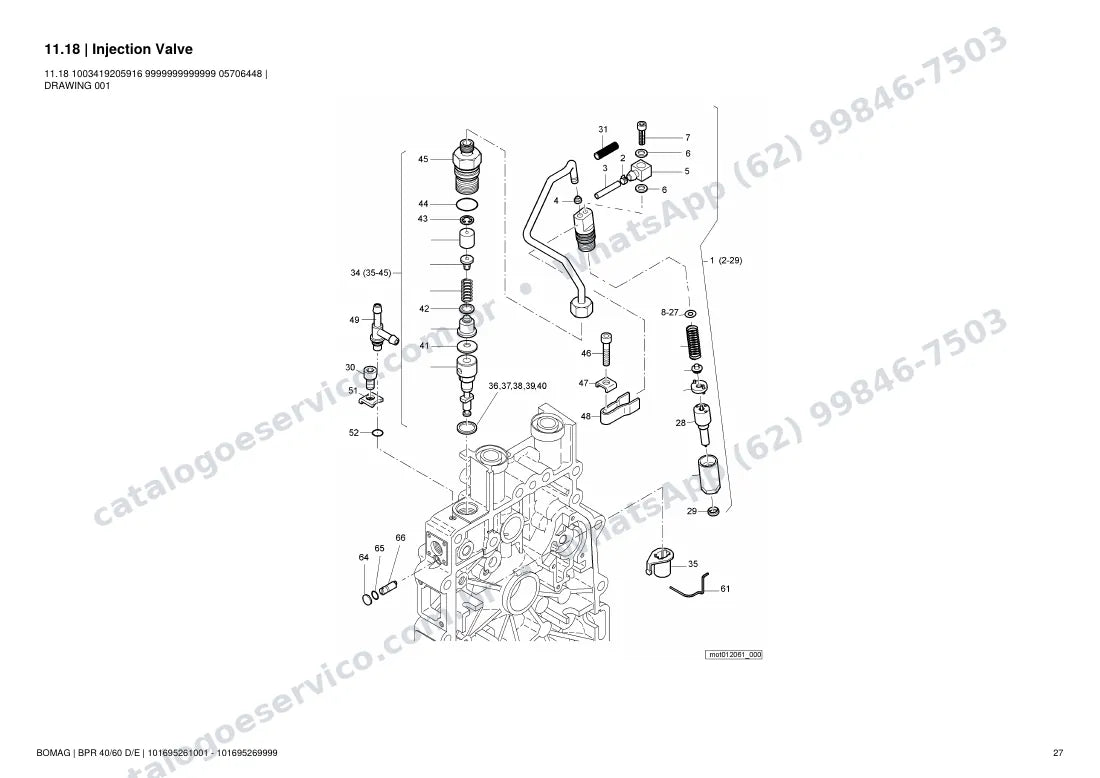 Catálogo de peças Bomag BPR 40/60 D/E: vista explodida do conjunto 11.18 Injection Valve