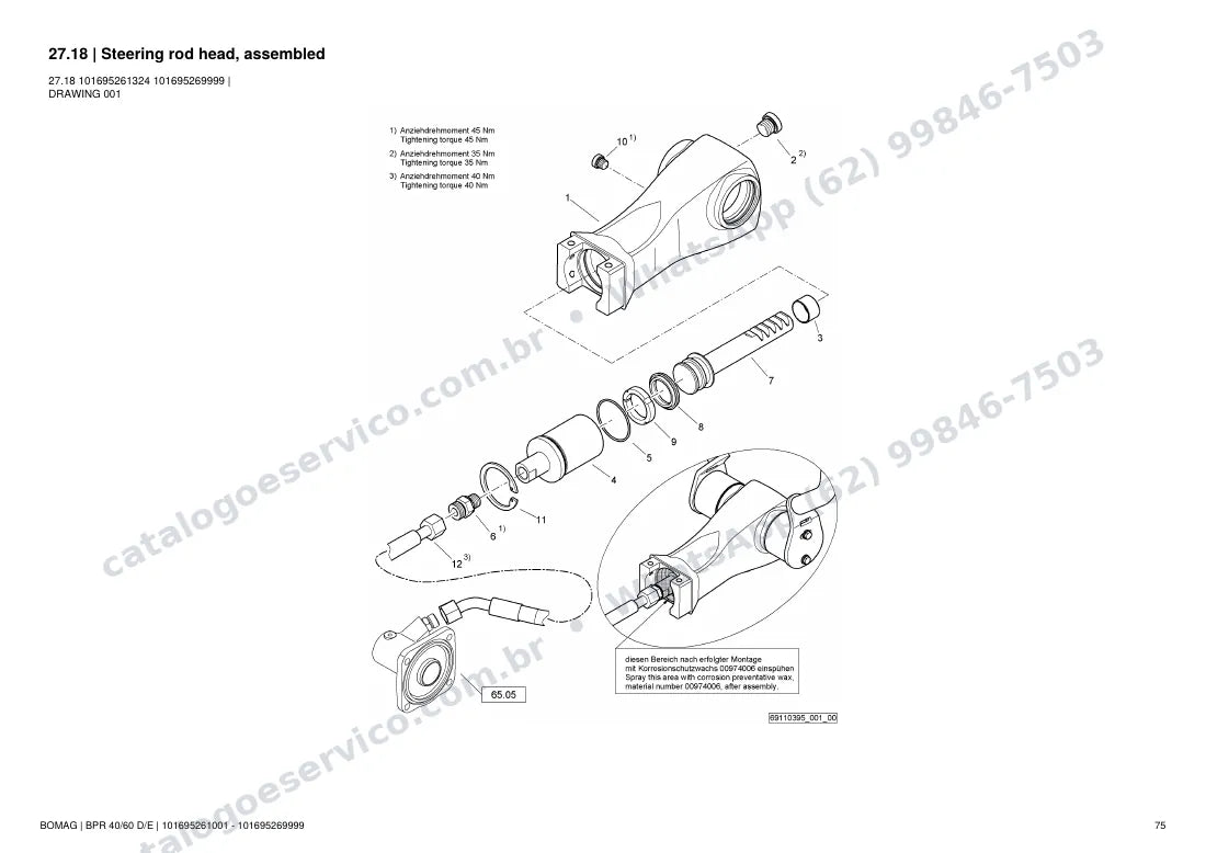 Catálogo de peças Bomag BPR 40/60 D/E: vista explodida do conjunto 27.18 Steering rod head, assembled