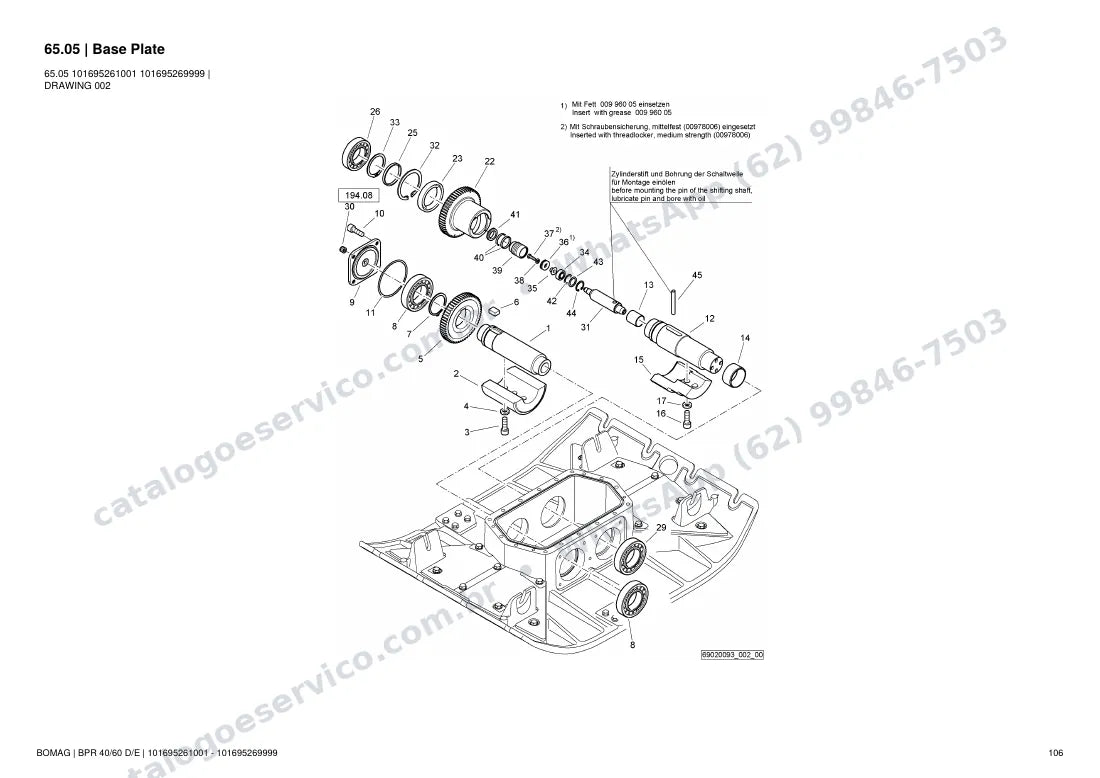Catálogo de peças Bomag BPR 40/60 D/E: vista explodida do conjunto 65.05 Base Plate