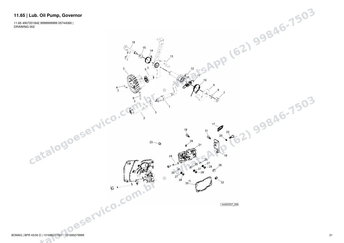 Catálogo de peças Bomag BPR 45/55 D: vista explodida do conjunto 11.65 Lub. Oil Pump, Governor