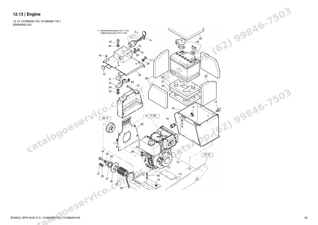 Catálogo de peças Bomag BPR 50/52 D-3: vista explodida do conjunto 12.13 Engine