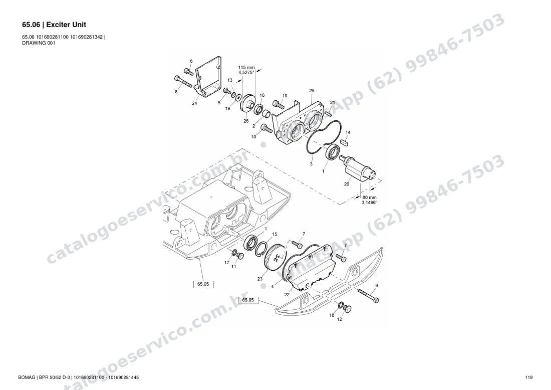 Catálogo de peças Bomag BPR 50/52 D-3: vista explodida do conjunto 65.06 Exciter Unit