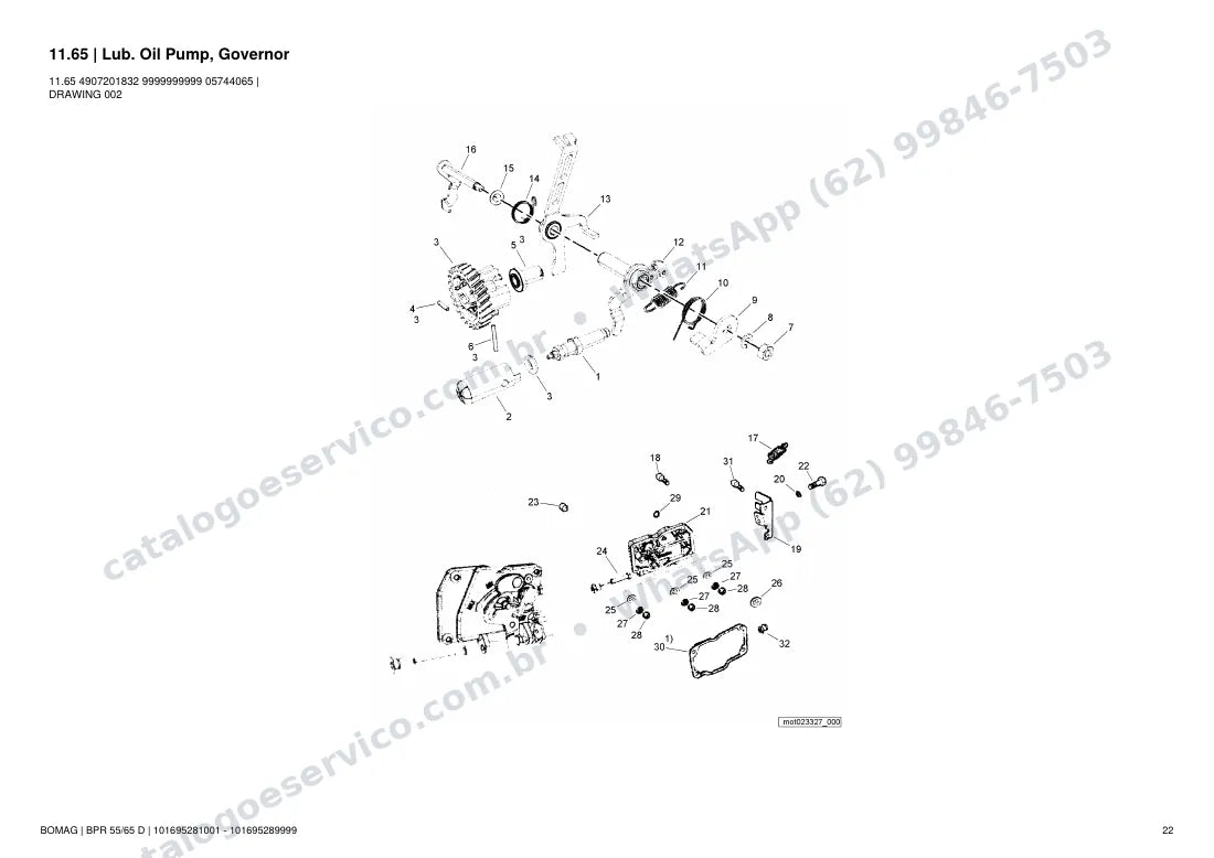 Catálogo de peças Bomag BPR 55/65 D: vista explodida do conjunto 11.65 Lub. Oil Pump, Governor