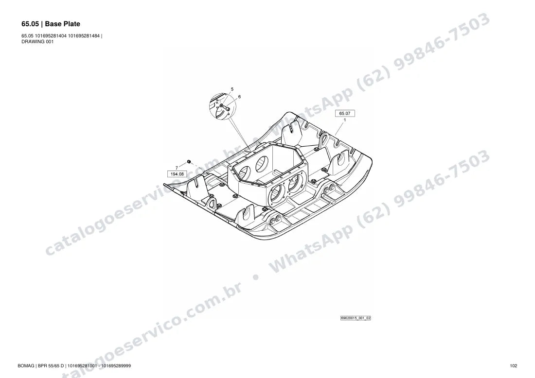 Catálogo de peças Bomag BPR 55/65 D: vista explodida do conjunto 65.05 Base Plate