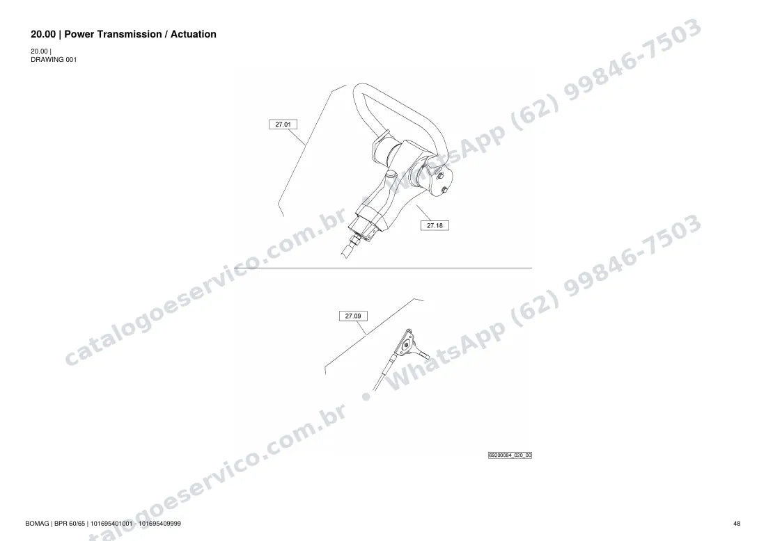Catálogo de peças Bomag BPR 60/65: vista explodida do conjunto 20.00 Power Transmission / Actuation