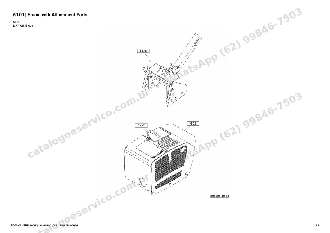 Catálogo de peças Bomag BPR 60/65: vista explodida do conjunto 50.00 Frame with Attachment Parts