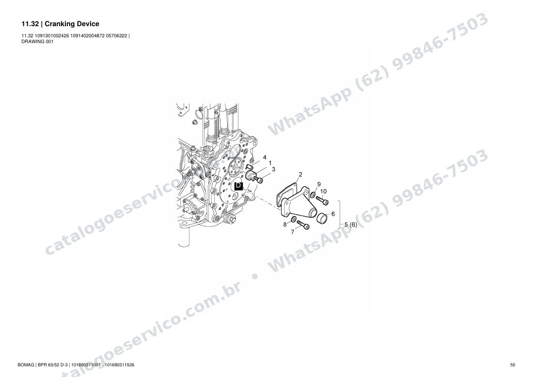 Catálogo de peças Bomag BPR 65/52 D-3: vista explodida do conjunto 11.32 Cranking Device
